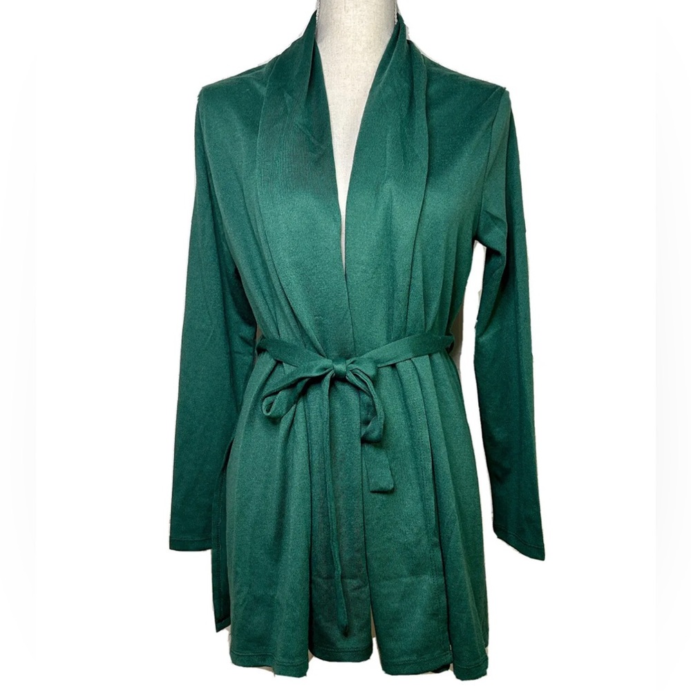 Kiki Larue Green Open Front Tie Waist Belted Cardigan M